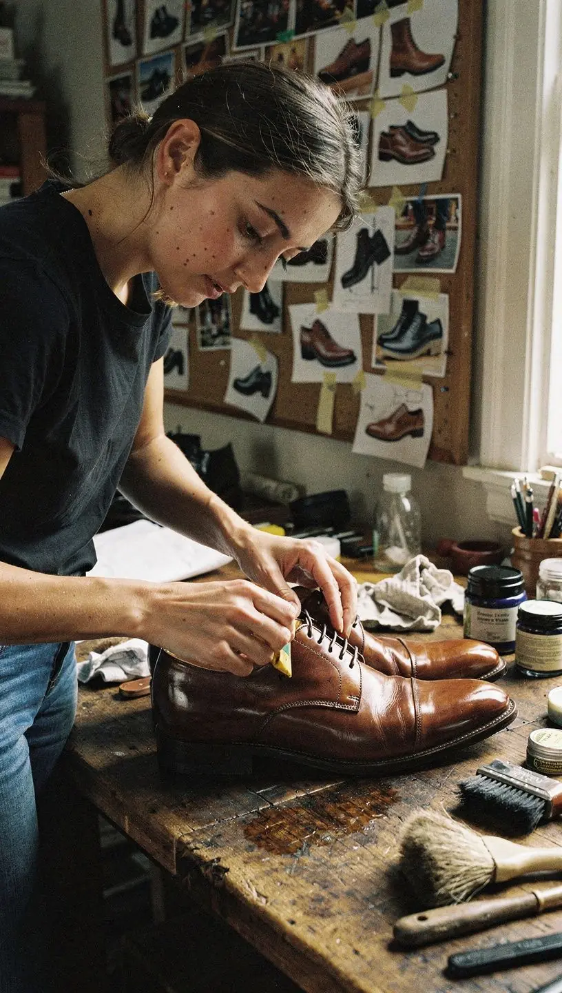 Close-up of shoe adhesive application in restoration