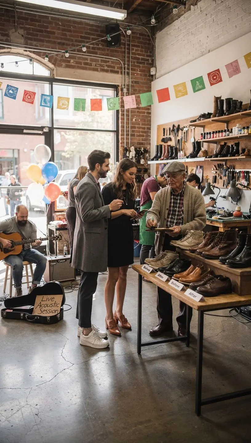 Close-up of various shoe stitching techniques for repair